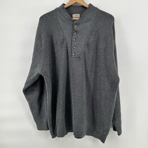 LL Bean Sweater Mens L Tall Gray Henley Shawl Collar Heavy Knit Classic Heritage